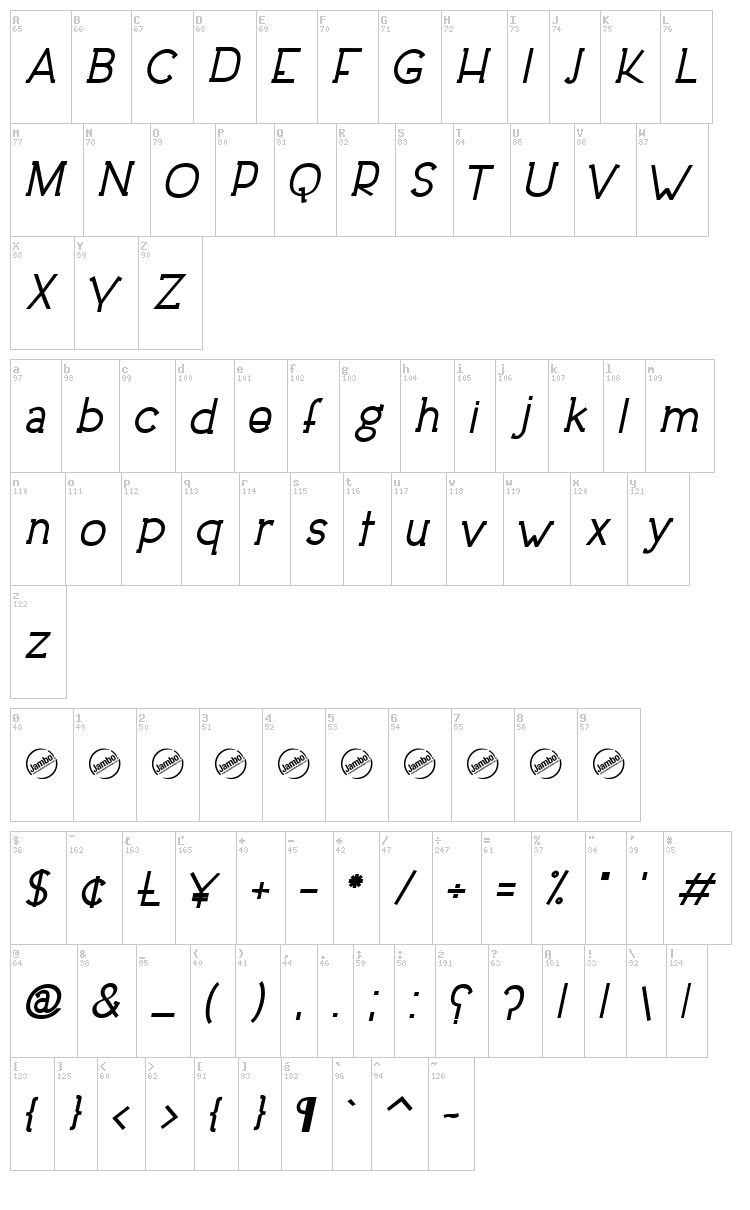 Downtown Elegance font map
